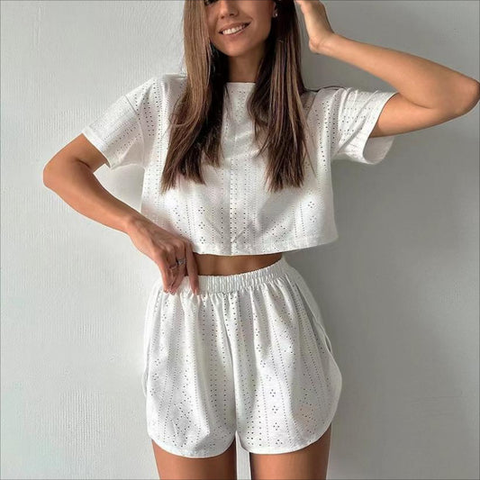 Hollow-out Cropped Two-piece Set