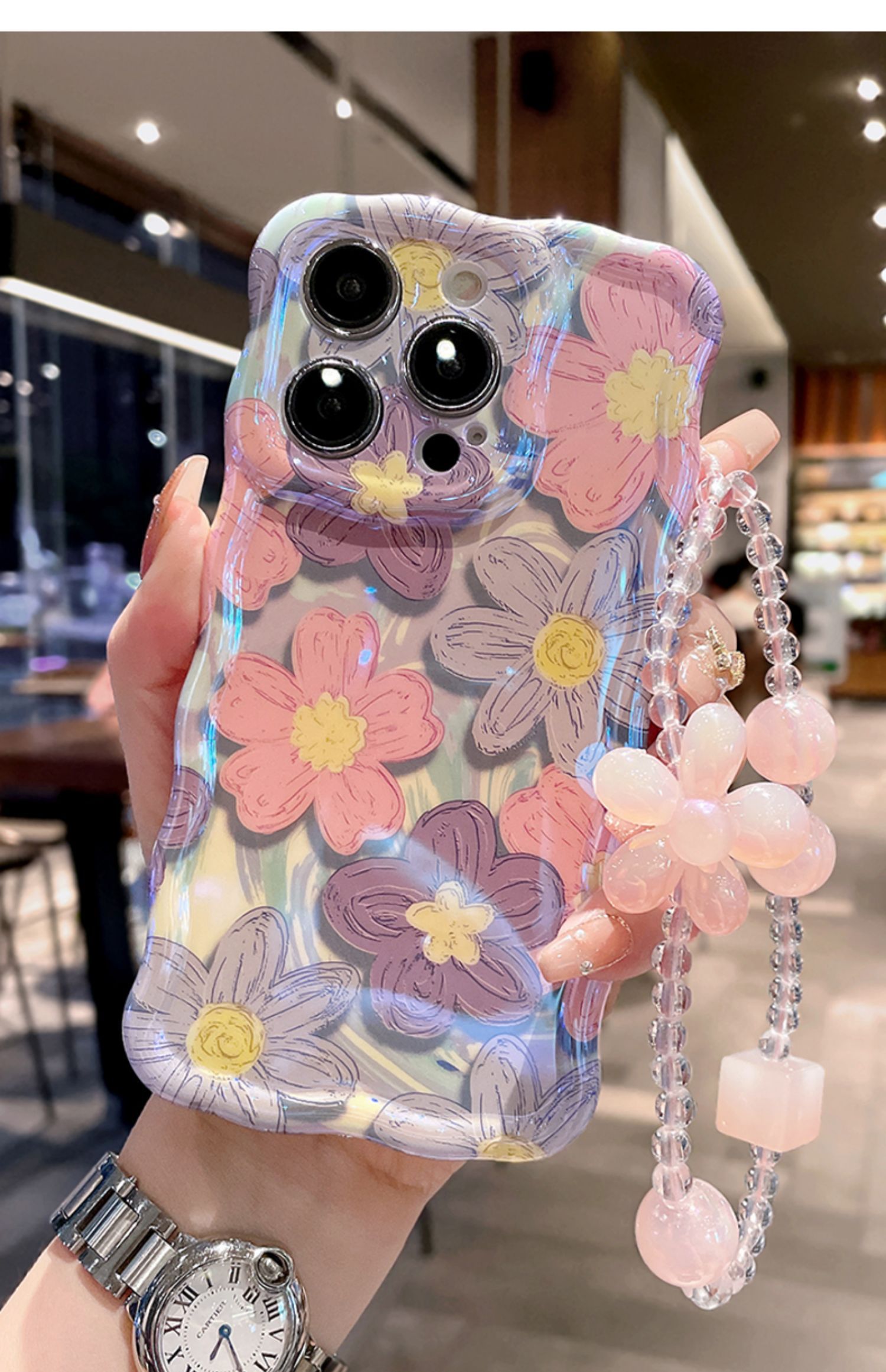 Oil Painting Flower Lanyard Phone Case