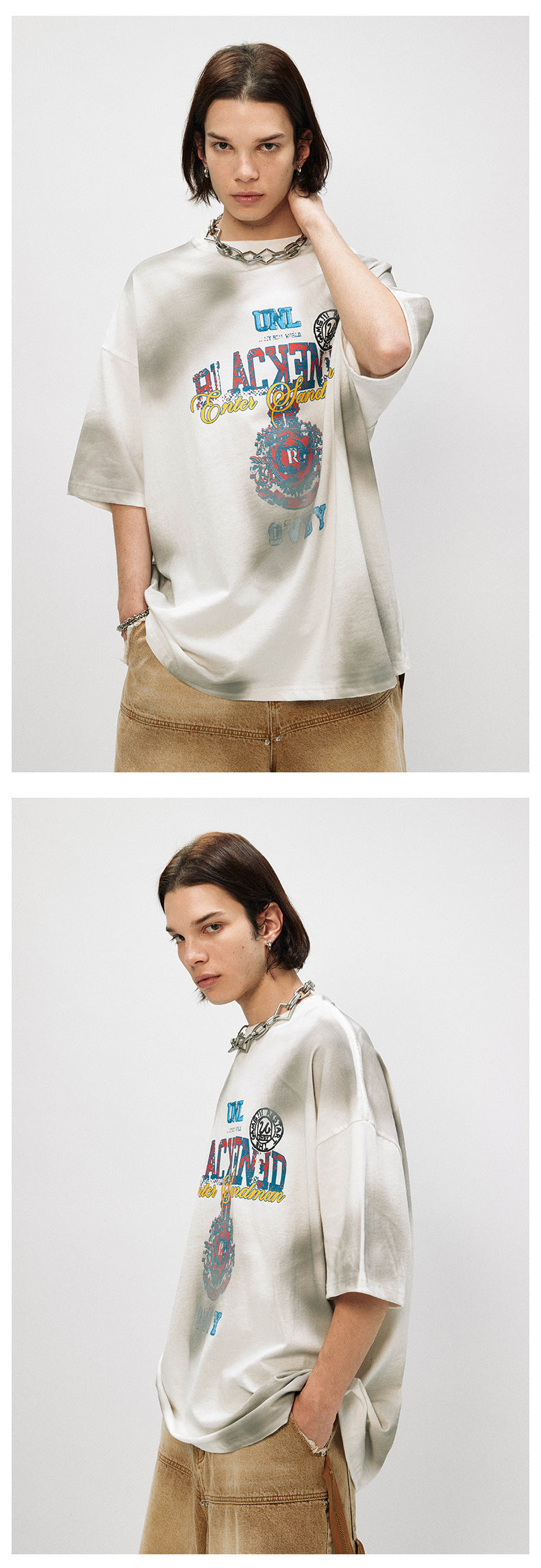 Retro Distressed Design Printed Short Sleeve