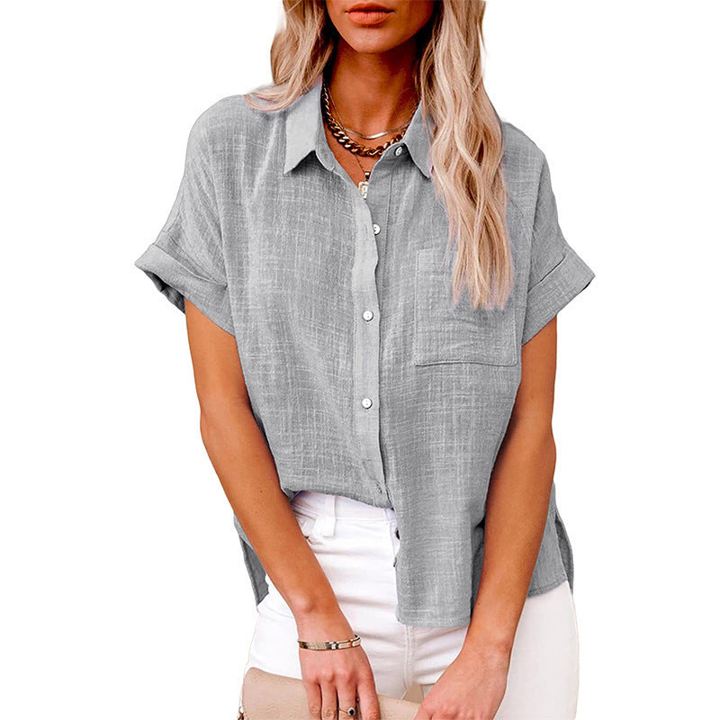 Shirt With Cotton And Linen Pockets And Short Sleeves