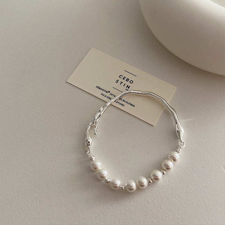 Niche Design Irregular Metal Pearl Bracelet For Women Retro Personality And Minimalism All-matching Graceful Fashion