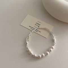 Niche Design Irregular Metal Pearl Bracelet For Women Retro Personality And Minimalism All-matching Graceful Fashion