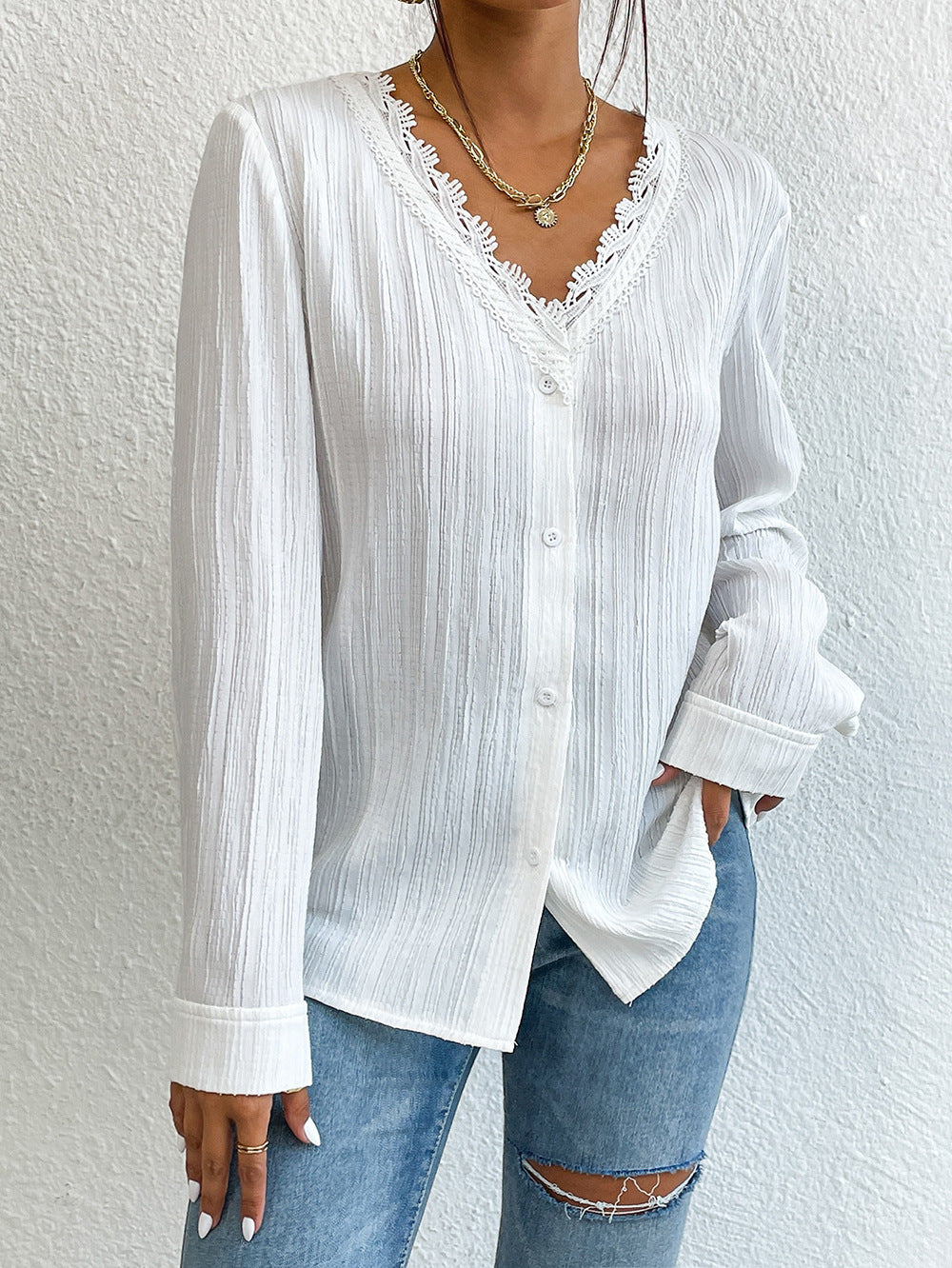 Slim Fit Full-Sleeve Shirt Top Women