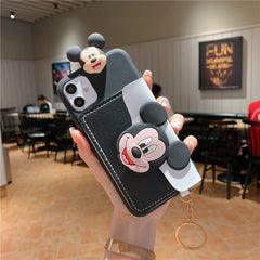 Foreign Trade Applicable 14pro Phone Case 13 Lying Card Holder Cartoon Crossbody Rope