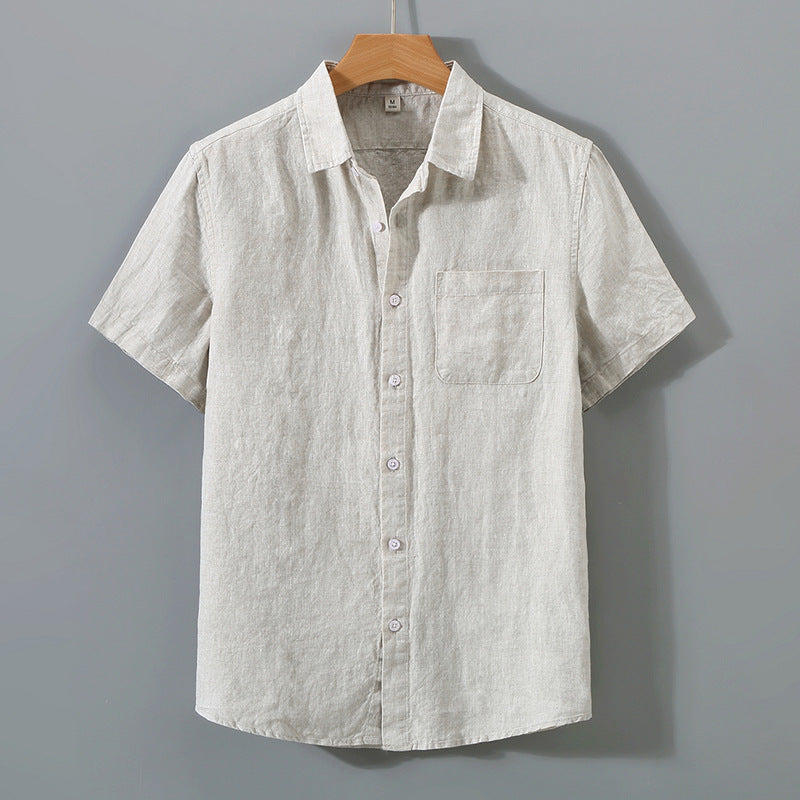 Pure Linen Shirt Men's Short Sleeve Summer