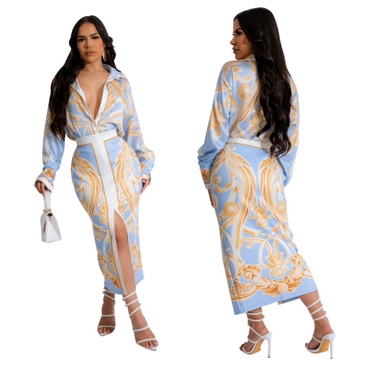 Two-Piece Deep Neck Silicon Suit-Skirt For Women
