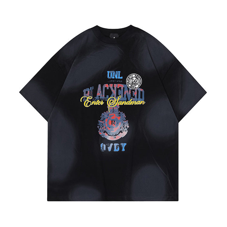 Retro Distressed Design Printed Short Sleeve