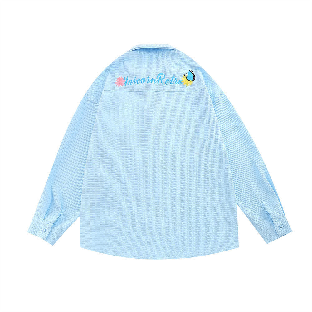 Embroidered Flower Trendy Shirt (Unisex) Waffle Fabrication