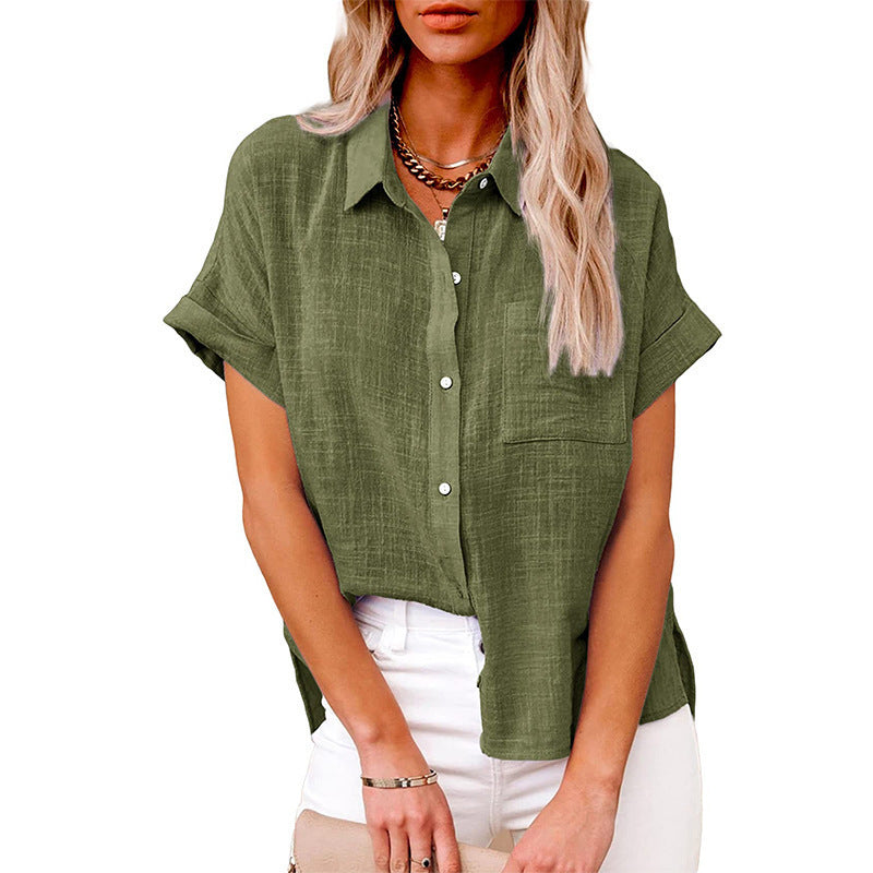 Shirt With Cotton And Linen Pockets And Short Sleeves