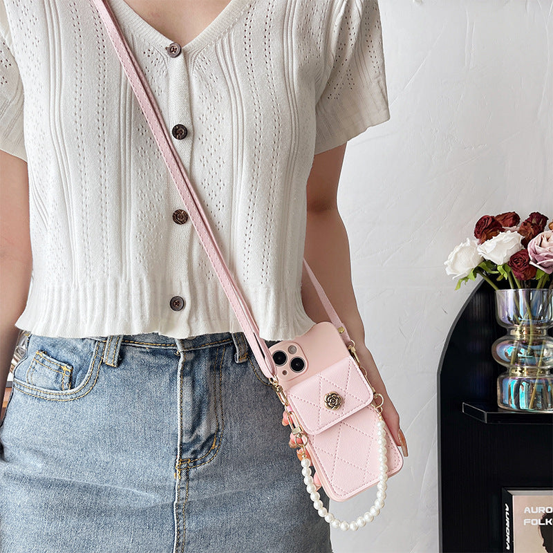 Crossbody Rope Diamond Metal Flower Phone Case