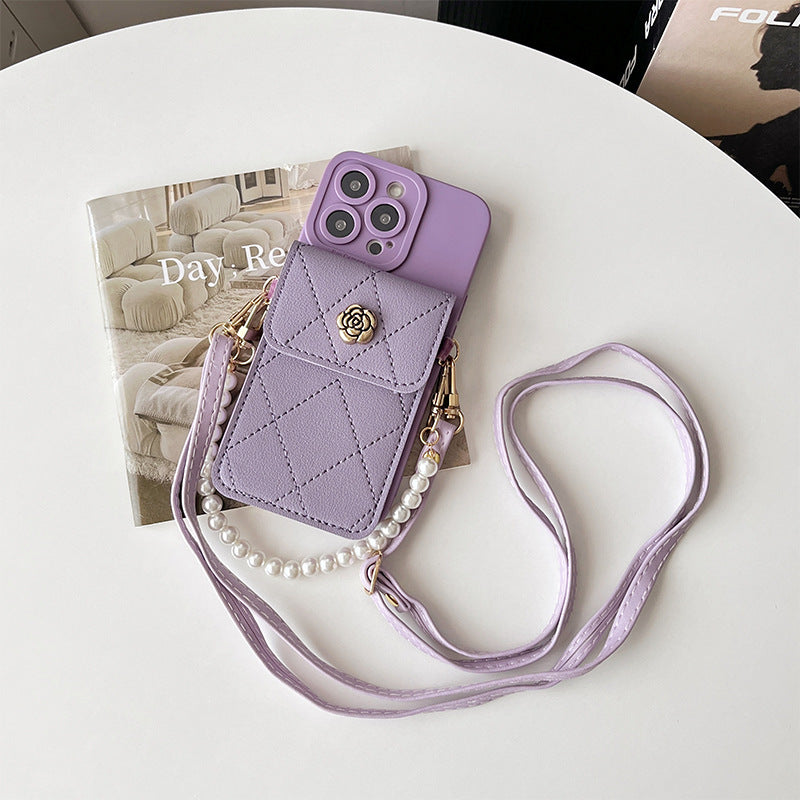 Crossbody Rope Diamond Metal Flower Phone Case