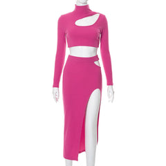 Women Full Sleeves Crop-Top and Bottom Skirt co-ords (skin fit)