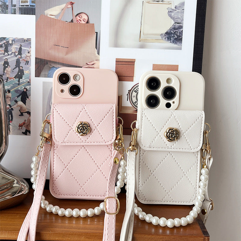 Crossbody Rope Diamond Metal Flower Phone Case