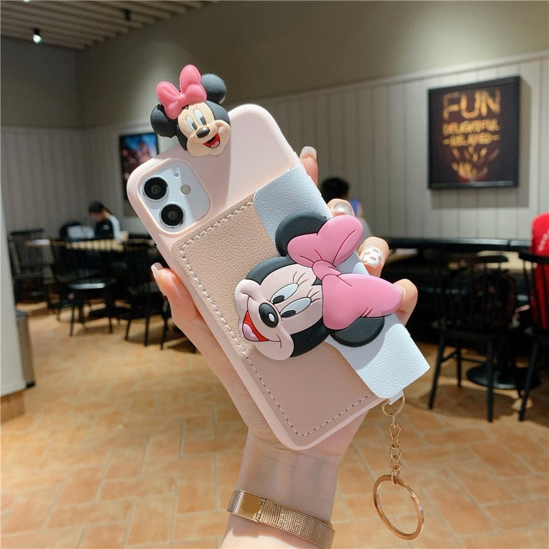 Foreign Trade Applicable 14pro Phone Case 13 Lying Card Holder Cartoon Crossbody Rope