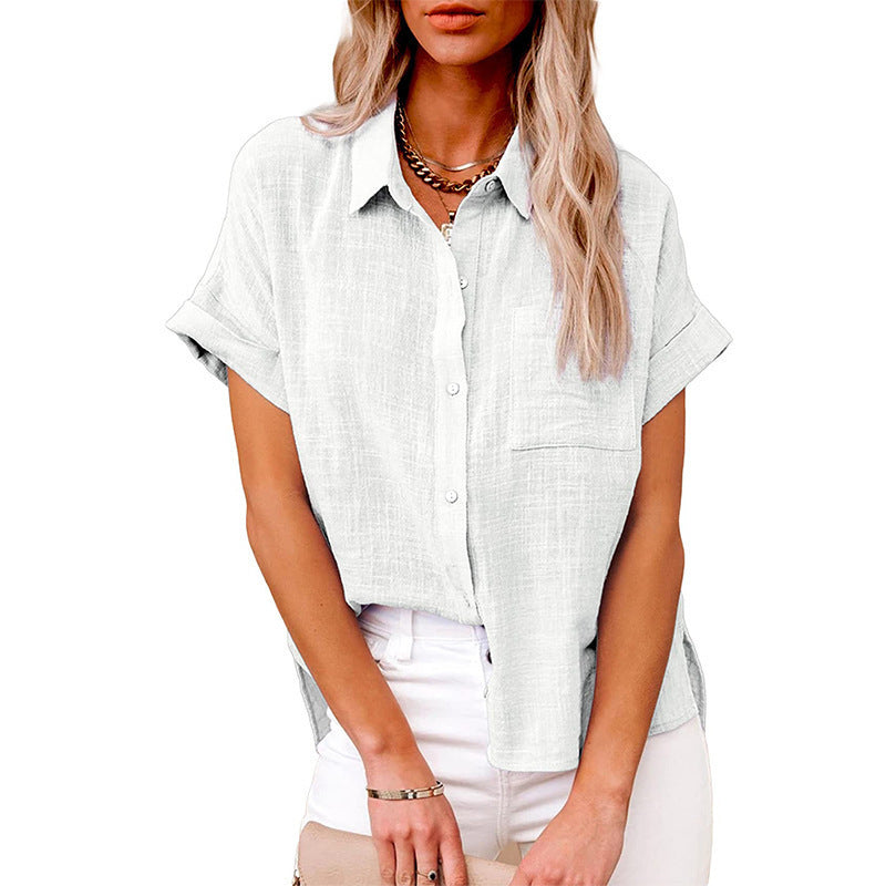 Shirt With Cotton And Linen Pockets And Short Sleeves