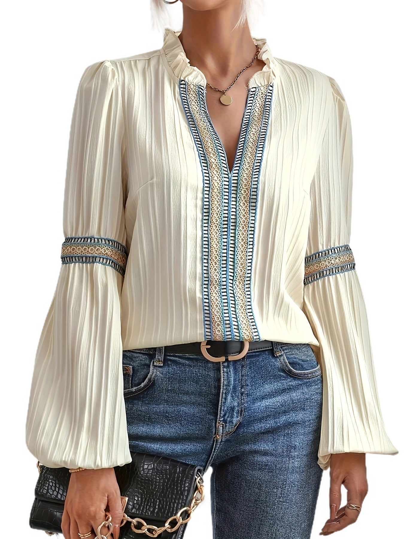 V-neck & Sleeves Threaded Top For Women || Easy-Fit And Comfort