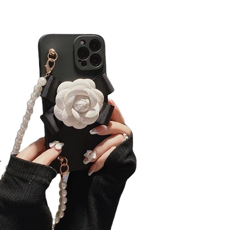 Temperament Camellia Pearl Chain Phone Case Soft Shell