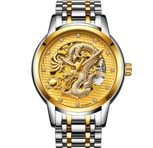 Fully Automatic Skeleton Waterproof Luminous Atmospheric Gold Business Dragon Watch 41mm