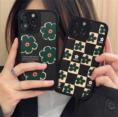 Retro Green Flower Checkerboard Lattice Phone Case