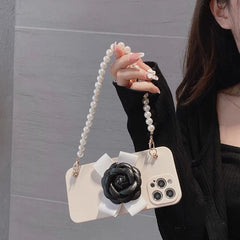 Temperament Camellia Pearl Chain Phone Case Soft Shell